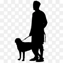 狗行走剪影剪贴画-人与狗的剪影，PNG透明剪贴画图像