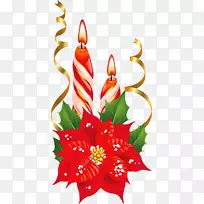 一品红圣诞插花艺术-红色和白色圣诞蜡烛与一品红PNG图片
