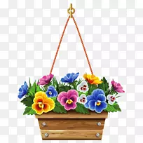 花盆挂篮夹艺术.带紫罗兰剪贴画的挂盒