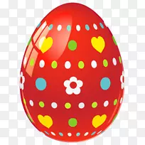复活节兔子彩蛋装饰夹艺术-红色复活节彩蛋与花和心PNG图片