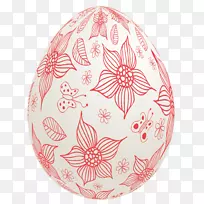 复活节兔子彩蛋剪贴画-带红花的复活节白蛋