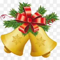 圣诞铃铛夹艺术.带红色蝴蝶结的透明圣诞黄色铃铛