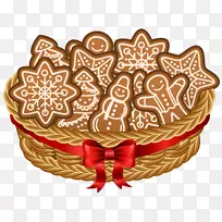 姜饼人曲奇夹艺术-圣诞篮子与姜饼饼干PNG剪辑艺术形象