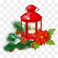 纸灯笼圣诞蜡烛夹艺术-红色圣诞灯笼透明PNG剪贴画