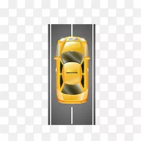 汽车-黄色俯视汽车的疾驰。
