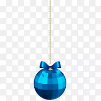 圣诞装饰剪贴画-悬挂带蝴蝶结的蓝色圣诞球