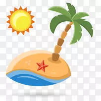海滩度假插画-海滩椰子树太阳