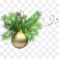 圣诞装饰品圣诞老人剪贴画.带松木的透明金圣诞球