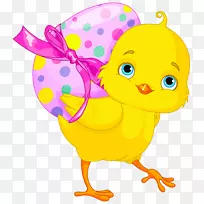 复活节兔子复活节彩蛋剪贴画-带粉红色彩蛋的复活节鸡