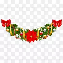 圣诞花环圣诞老人剪贴画-圣诞松树装饰花环配一品红