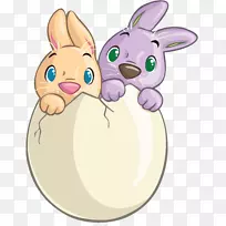 复活节兔子复活节彩蛋剪贴画-两只可爱的兔子蛋夹