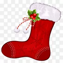 圣诞长筒袜艺术-大透明圣诞红袜PNG剪贴画