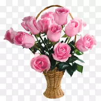 玫瑰花粉色篮-透明粉红色玫瑰篮PNG图片