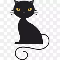 孟买猫，黑猫，小猫，剪贴画-蹲下的黑猫