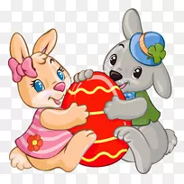 雷曼狂欢兔2兔剪贴画-复活节兔子与红蛋PNG剪贴画