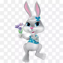 复活节兔子剪贴画-带番红花的复活节兔子图片