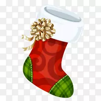 圣诞长筒袜剪贴画-圣诞长袜配金蝴蝶花图片