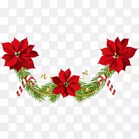 一品红圣诞剪贴画-圣诞一品红花环艺术PNG形象