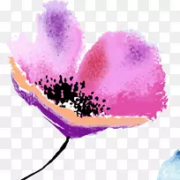 水彩画-手绘紫色粉红芙蓉