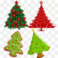 圣诞树，圣诞装饰，圣诞卡片，圣诞前夜-四棵圣诞树