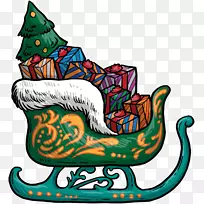 圣诞老人圣诞装饰圣诞卡片圣诞彩灯.礼品盒中的圣诞雪橇