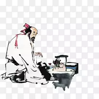 水墨画年长者水墨画