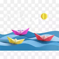 纸船、帆船、折纸.纸船和云
