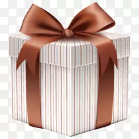 圣诞礼品回形针-棕色蝴蝶结PNG剪贴画礼品盒
