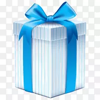 礼品盒色带剪贴画-蓝色蝴蝶结PNG剪贴画礼品盒
