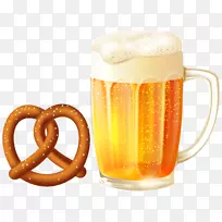 啤酒玻璃器皿根啤酒剪贴画-啤酒杯和椒盐卷饼PNG剪贴画图像