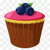 生日蛋糕纸杯蛋糕巧克力蛋糕海绵蛋糕邦特蛋糕-迷你蛋糕配蓝莓PNG剪贴画