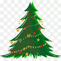 圣诞树剪贴画-大型透明绿色圣诞树，带有装饰物