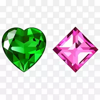 钻石摄影剪贴画-透明绿色和粉红色钻石PNG剪贴画