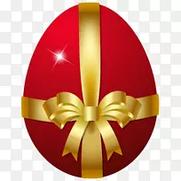 复活节兔子红色彩蛋剪贴画-带蝴蝶结的红色复活节彩蛋