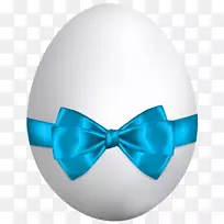 复活节兔子彩蛋剪贴画-带蓝色蝴蝶结的白色复活节彩蛋