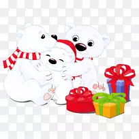 北极熊圣诞剪贴画-带礼物的透明北极熊