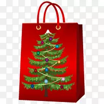 圣诞老人圣诞礼品夹艺术-带圣诞树的圣诞礼品袋