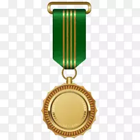 金剪贴画-带绿色丝带的金质奖牌-PNG剪贴画