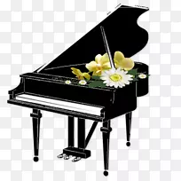 钢琴键盘剪贴画.带花的黑色钢琴