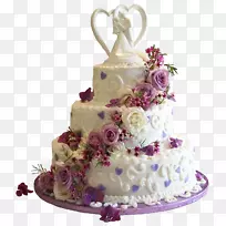 结婚蛋糕生日蛋糕圆饼-白色紫玫瑰婚礼蛋糕PNG剪贴画