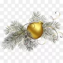 圣诞装饰品金夹艺术-透明金圣诞球与松PNG剪贴画