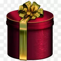 圣诞礼品盒剪贴画-红色圆形礼品盒配金蝴蝶结