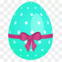 复活节兔子复活节彩蛋剪贴画-天蓝色复活节彩蛋带绿色蝴蝶结