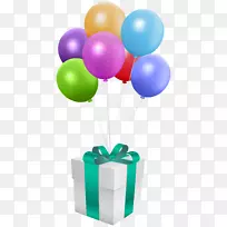 气球礼物生日剪贴画-带有气球透明PNG剪贴画图像的礼物