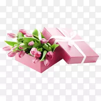 郁金香粉红剪贴画-粉红郁金香盒，PNG透明图片
