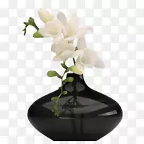 白色兰花黑色花瓶PNG图片