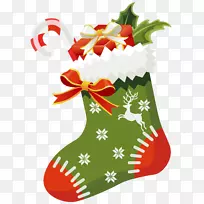 圣诞长袜圣诞老人剪贴画-圣诞绿色长袜PNG剪贴画