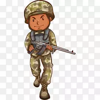 士兵绘画插图-绿色卡通士兵