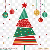 圣诞贺卡圣诞装饰品圣诞老人-用彩色卡通装饰的圣诞树