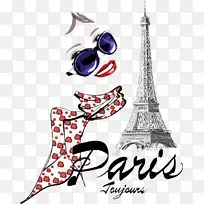 艾菲尔铁塔插图-在巴黎画的女士购物